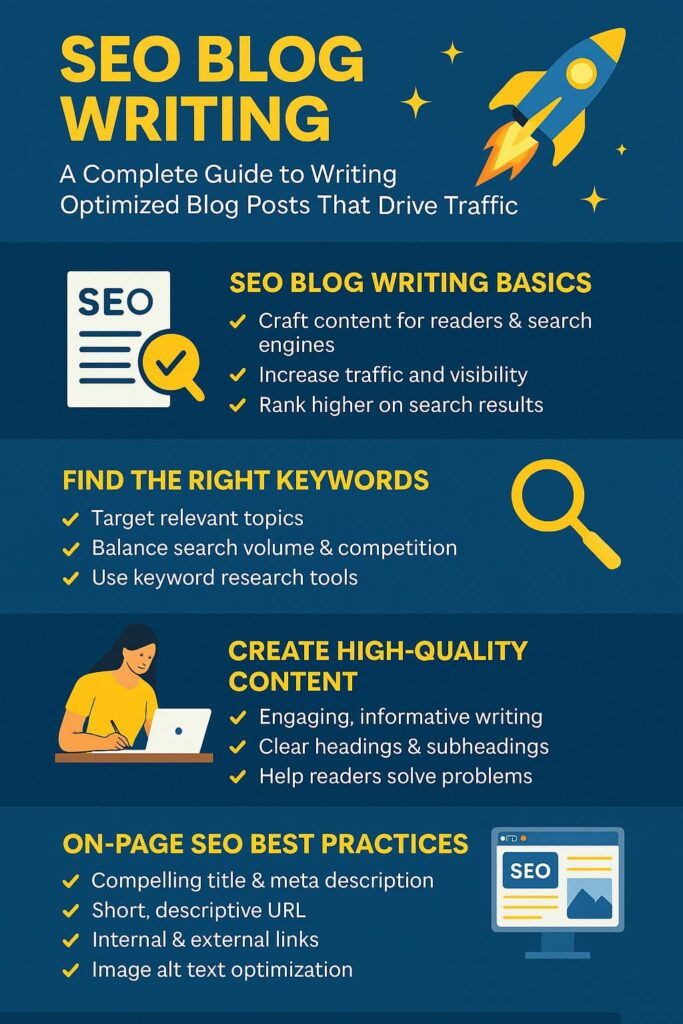 SEO Blog Writing Infographic - Key Steps to Rank on Google